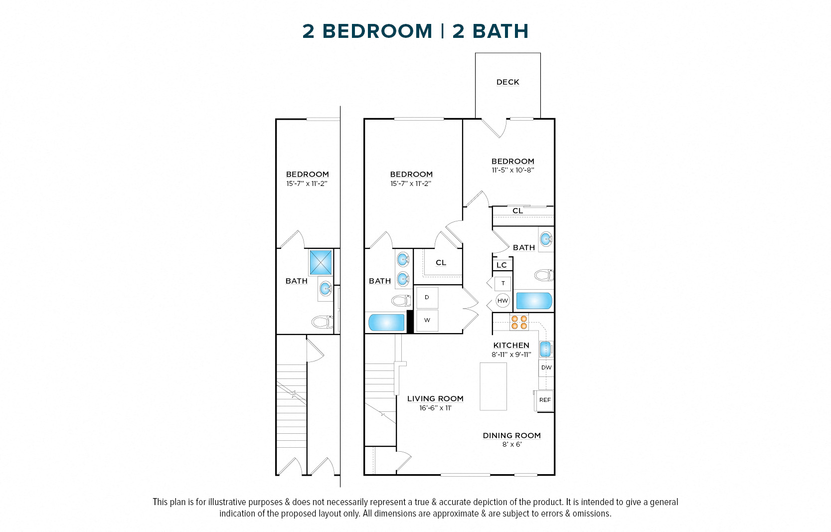 Floor plan for 2 beds, 2 baths, 1200 sqft